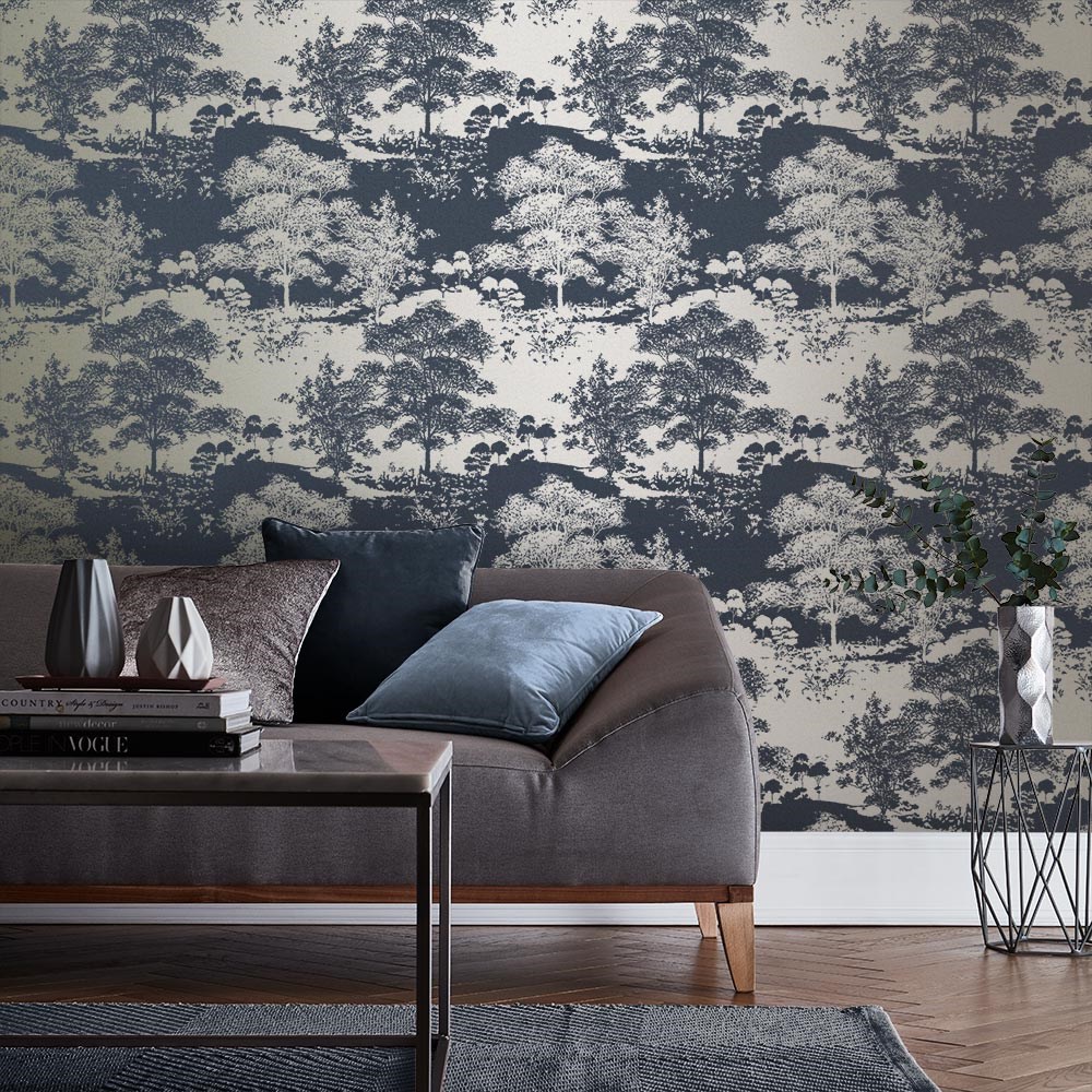 Meadow Notte Wallpaper 105230 by Graham & Brown in Blue Gold